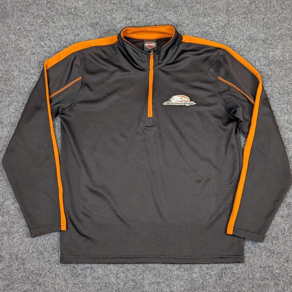 Harley-Davidson Screamin Eagle 1/4 Zip Pullover Black Orange Mens Large